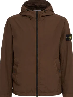 Logo patch nylon zip-up hooded jacket