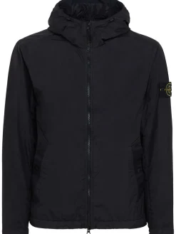 Logo patch nylon zip-up hooded jacket
