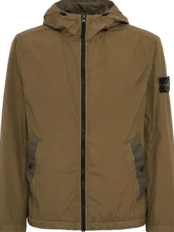Logo patch nylon zip-up hooded jacket