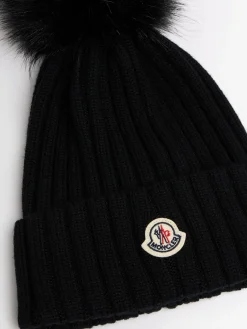 Logo virgin wool pom pom beanie