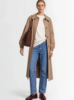Long trench coat w/ embroidered collar