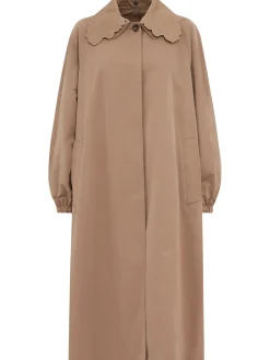 Long trench coat w/ embroidered collar