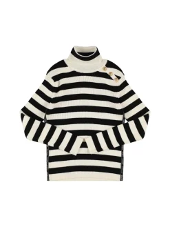 Maglia collo alto in lana e cotone a righe