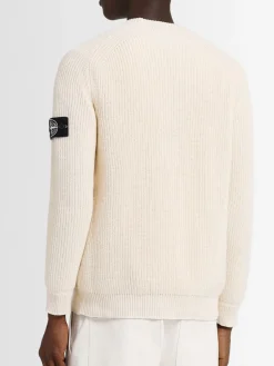 Maglia girocollo in cotone punto popcorn