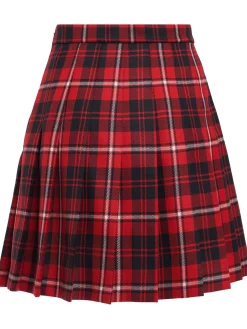 Minigonna in lana tartan plissé con fibbie