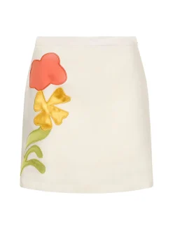 Minigonna in misto lino con ricami