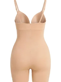 Nylon blend plunge mid thigh bodysuit