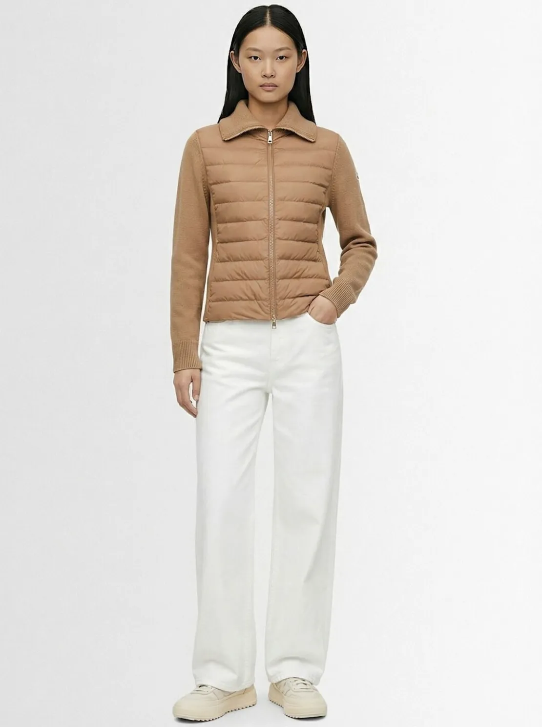Padded wool zip-up cardigan jacket