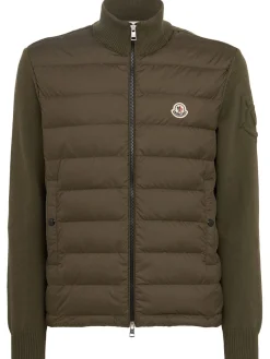 Padded zip-up cotton blend down cardigan