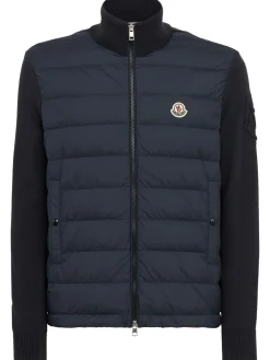 Padded zip-up cotton blend down cardigan