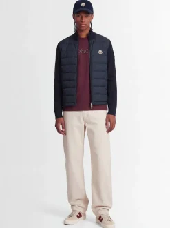 Padded zip-up cotton blend down cardigan