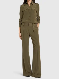 Pantaloni a gamba larga in seta crepe de chine