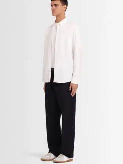 Pantaloni dritti in twill di lana con pinces