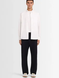 Pantaloni dritti in twill di lana con pinces