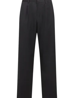 Pantaloni dritti in twill di lana con pinces