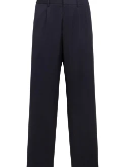 Pantaloni dritti in twill di lana con pinces