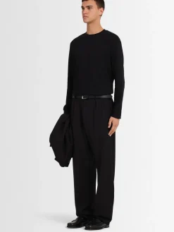 Pantaloni dritti in twill di lana con pinces