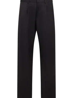 Pantaloni dritti in twill di lana con pinces