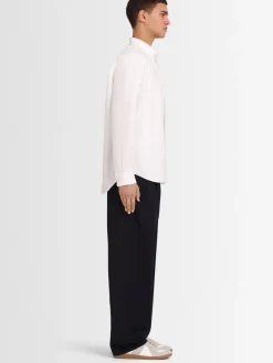 Pantaloni dritti in twill di lana con pinces
