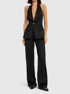 Pantaloni dritti sartoriali vita alta in lana