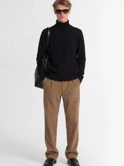 Pantaloni gamba dritta in misto cotone a costine