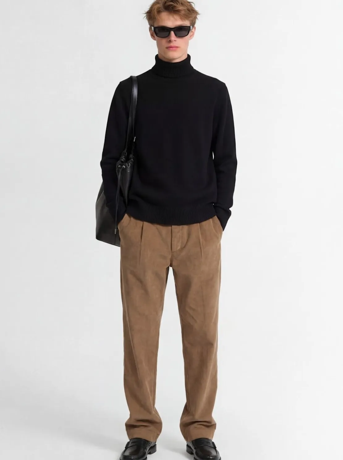 Pantaloni gamba dritta in misto cotone a costine