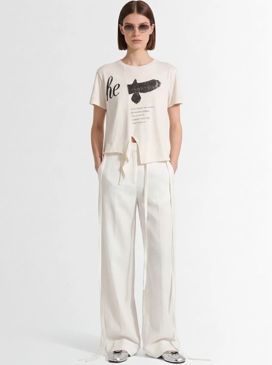 Pantaloni larghi Anneke in cotone cerato