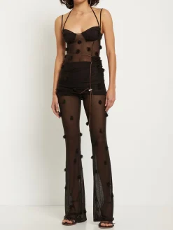 Pantaloni Le Pantalon Espelho in mesh con perline