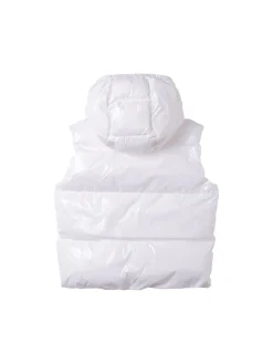 Piumino smanicato in nylon con cappuccio