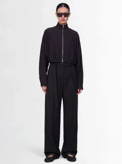 Pleated cotton blend barrel pants