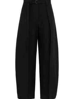 Pleated cotton blend barrel pants