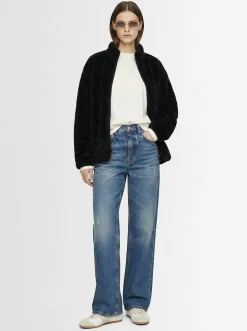 Plush zip-up mock neck jacket