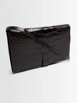 Pochette in pelle verniciata stampa coccodrillo