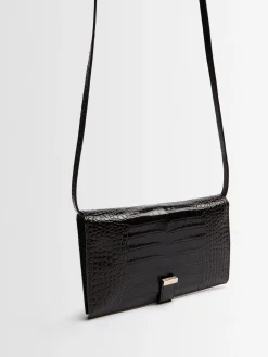 Pochette in pelle verniciata stampa coccodrillo