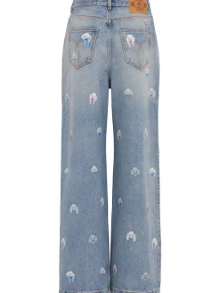 Poodle print baggy jeans