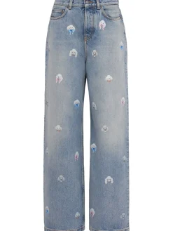 Poodle print baggy jeans