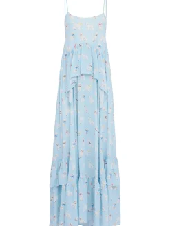 Poodle print ruffled maxi dress