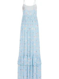 Poodle print ruffled maxi dress
