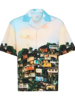 Printed boxy fit cotton bowling shirt