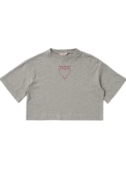 Printed cotton cropped t-shirt