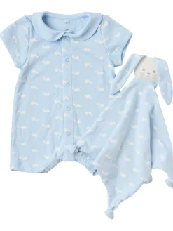 Printed cotton jersey romper & toy