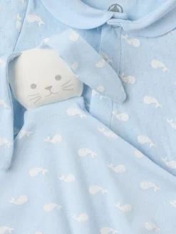 Printed cotton jersey romper & toy