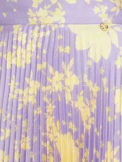 Printed plissé midi skirt