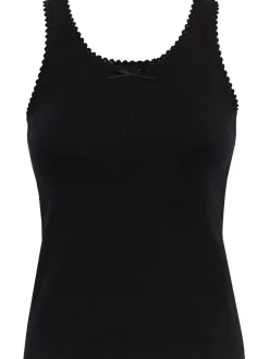 Ribbed stretch cotton tank top w/ trim