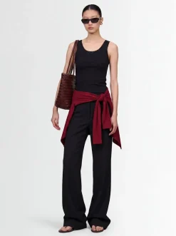 Ribbed stretch cotton tank top w/ trim