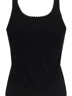 Ribbed stretch cotton tank top w/ trim