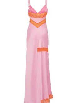 Satin long dress with lace