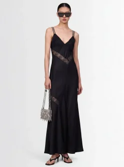 Satin long dress with lace