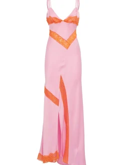 Satin long dress with lace