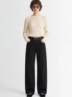 Sequined diamond stitch crewneck sweater